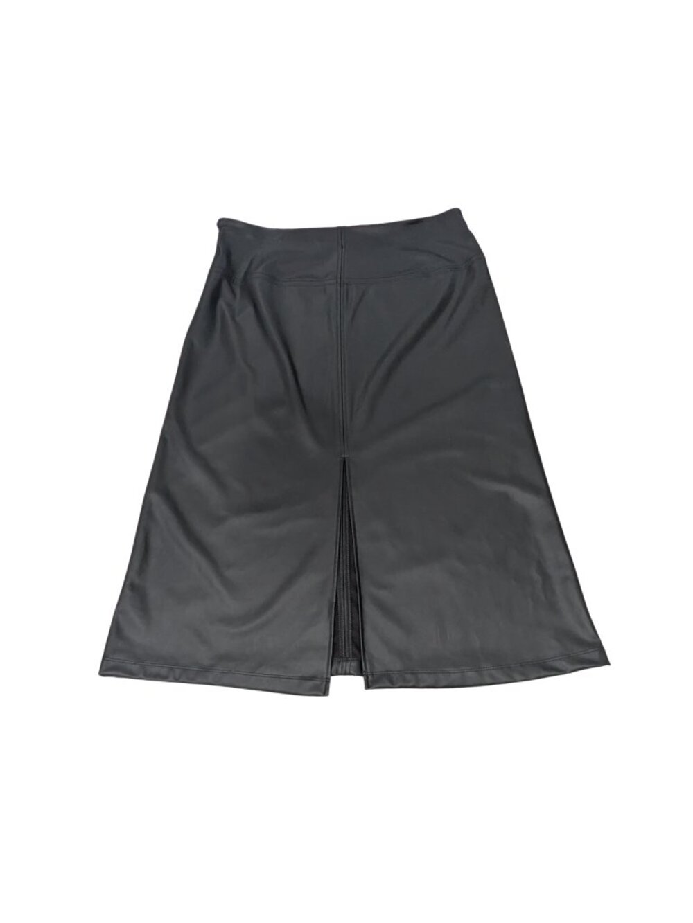 A New Day Black Faux Leather Midi Skirt Size 14 NWT Side Zip Back Slit - Picture 5 of 8